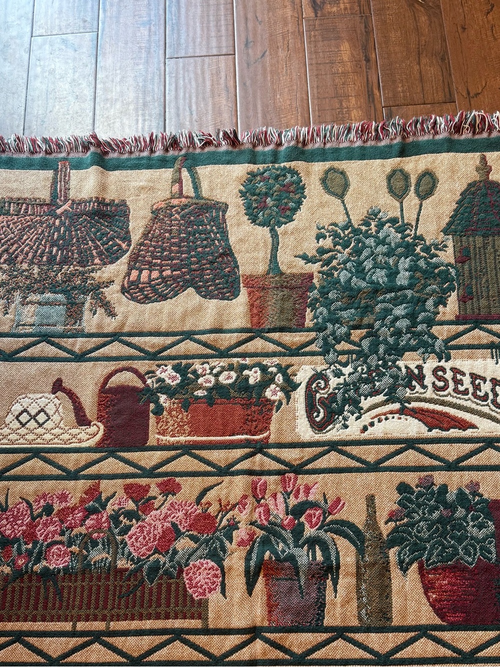Vintage Goodwin Weavers Garden Seeds Tapestry Throw Blanket Cottagecore Cotton - Picture 3 of 5